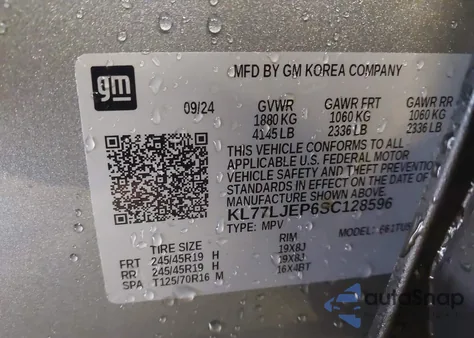 2025 Chevrolet Trax Fwd 2Rs from USA, damaged, VIN KL77LJEP6SC128596